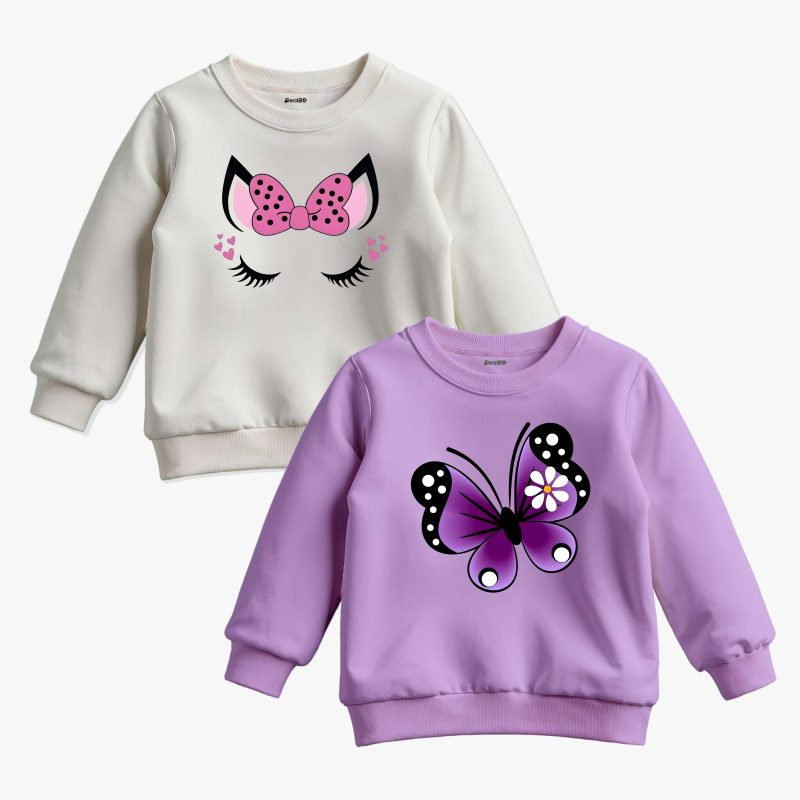 Pack of 2 Butterfly Cat Printed Sweatshirt For Kids