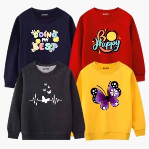 Pack of 4 Happy Best Butterfly Printed Sweatshirt For Girls