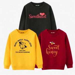 Pack of 3 Sweetheart Honey Princess Printed Sweatshirt For Girls