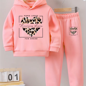 Hand Loose Printed Winter Casual Comfort Warm Hooded Tracksuit For Girls