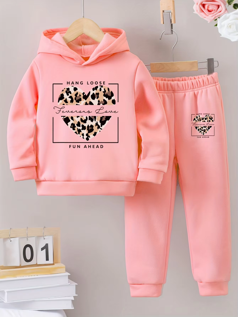 Hand Loose Printed Winter Casual Comfort Warm Hooded Tracksuit For Girls