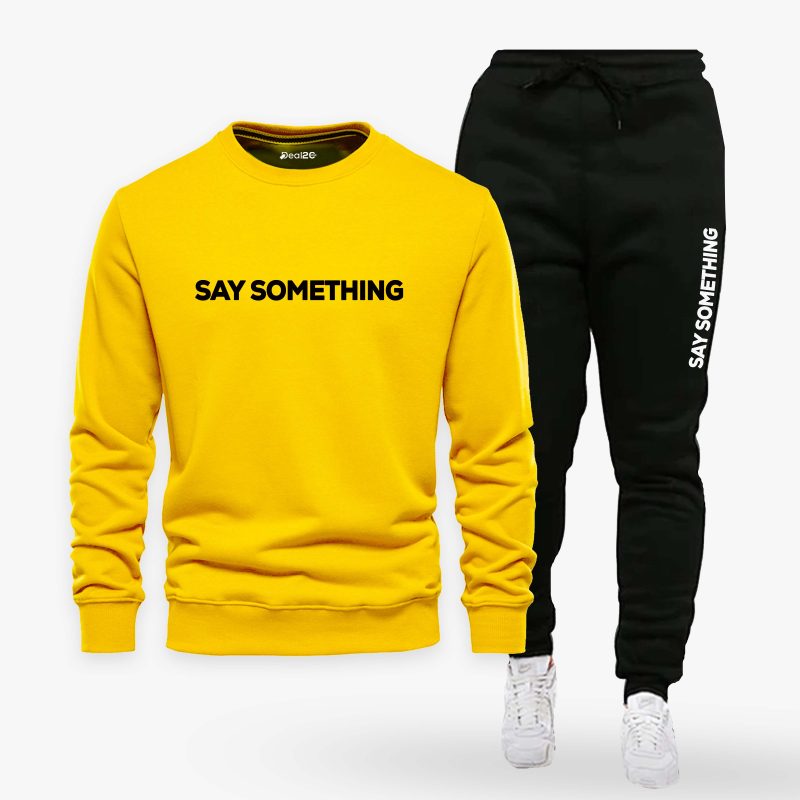 Say Something Contrast Printed Winter Tracksuit For Men