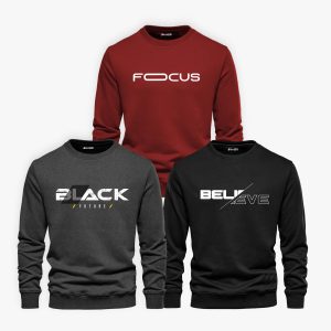 Pack of 3 Focus Black Believe Printed Sweatshirts For Men