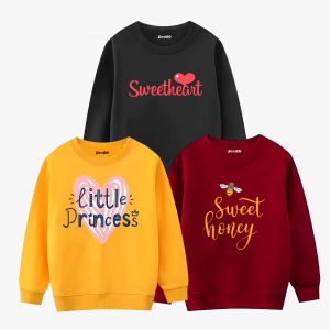 Pack of 3 Sweetheart Honey Princess Printed Sweatshirt For Girls