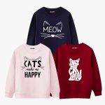 Pack of 3 Crazy Cats Meow Printed Sweatshirt For Girls