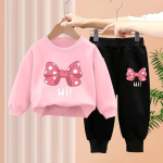 Bow Letter Printed Sweatshirt Tracksuit For Girls