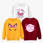 Pack of 3 Sweet Cat Ever Printed Sweatshirt For Girls