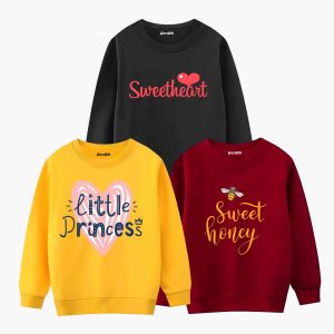 Pack of 3 Sweetheart Honey Princess Printed Sweatshirt For Girls