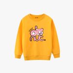 a yellow sweatshirt with a cartoon character on it