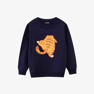 Playing Cat Printed Winter Sweatshirt For Girls