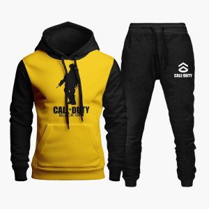 Yellow and Black C.O.D Printed Contrast Hooded Tracksuit
