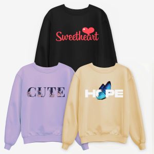 Pack of 3 Cute Hope Sweetheart Printed Sweatshirt For Women