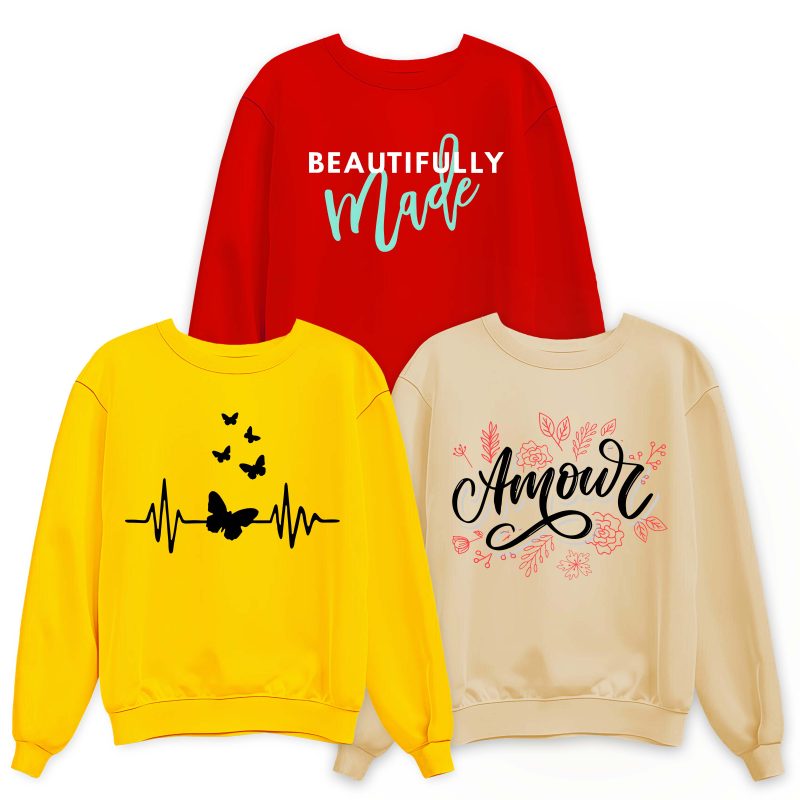 Pack of 3 Butterfly Beat Amour Printed Sweatshirt For Women