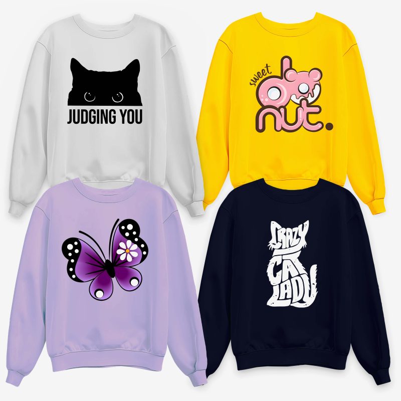 Pack of 4 Crazy Donut Cat Printed Sweatshirt For Women