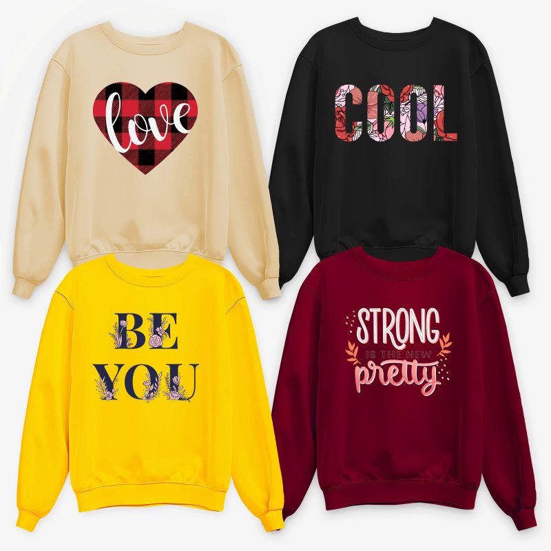 Pack of 4 Cool Love Be Strong Printed Sweatshirt For Women