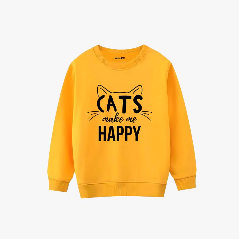 Cats Make me Happy Printed Winter Sweatshirt For Girls