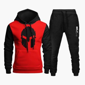 Red and Black Mask Printed Contrast Hooded Tracksuit