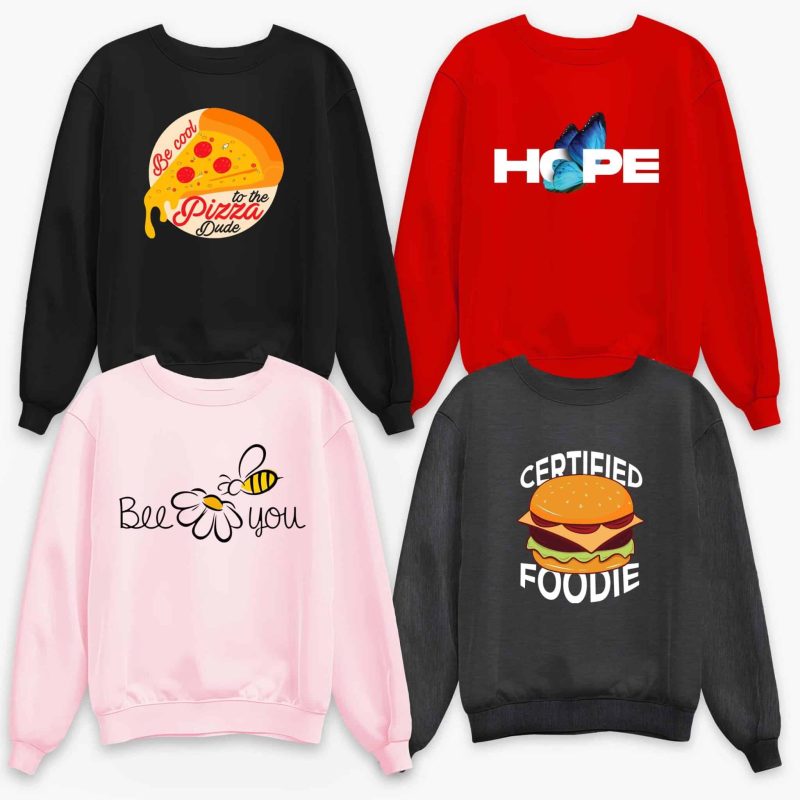 Pack of 4 Hope Certified Bee Pizza Printed Sweatshirt For Women