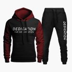 Black and Maroon Dedication Printed Contrast Hooded Tracksuit