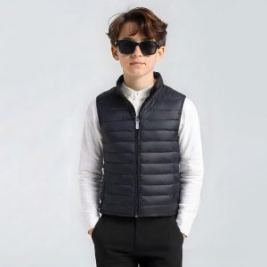 Lightweight Sleeveless Stand-Up Collar Puffer Jacket For Tween Kids