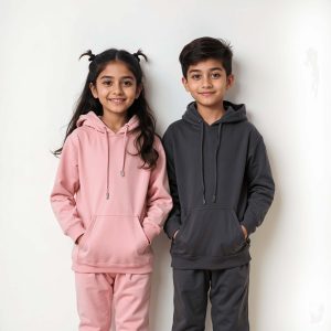 Bundle of 2 Charcoal and Pink Kids Winter Hooded Tracksuits