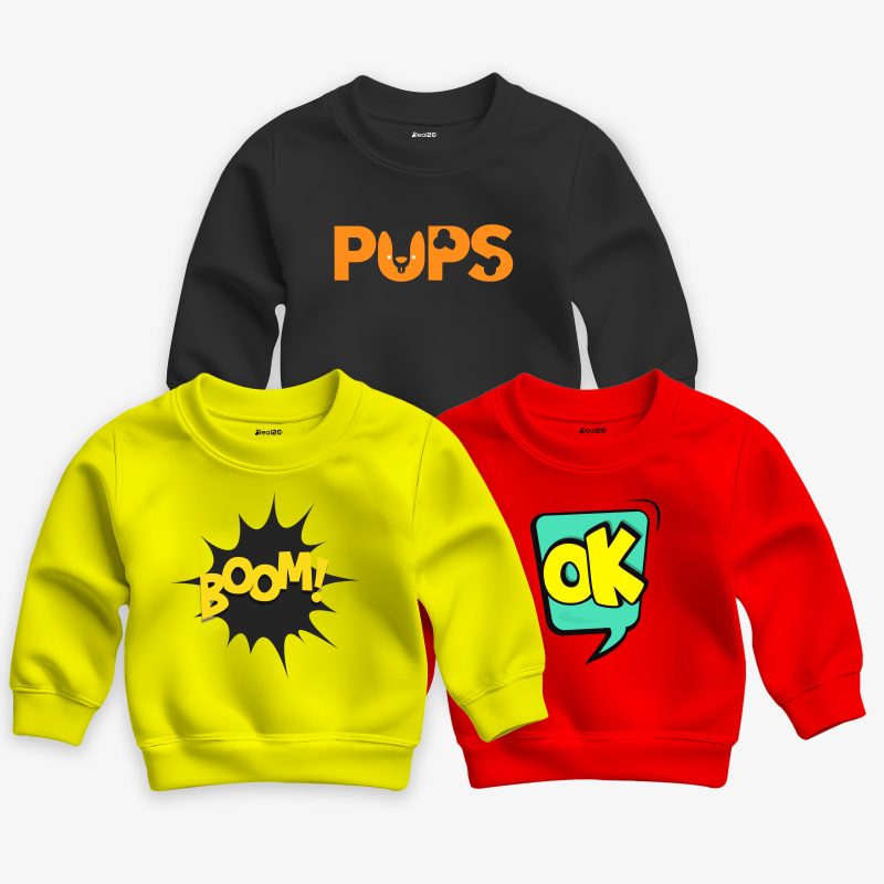 Pack of 3 Ok Boom Pups Printed Sweatshirt For Young Kids