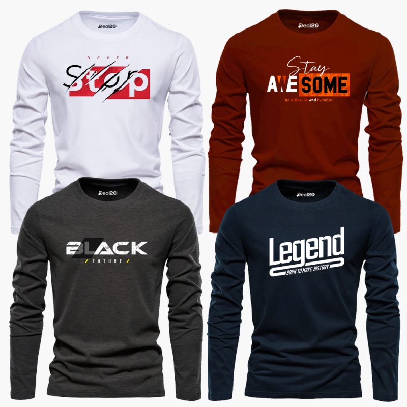 Pack of 4 Time for Awesome Surfing Mens Printed Long Sleeves T-Shirts