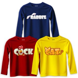 Pack of 3 Rabbit Cat Cock Printed Long Sleeve T-shirts For Young Kids