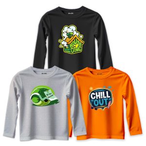 Pack of 3 Do Bong Chill Out Printed Long Sleeve T-shirts For Young Kids