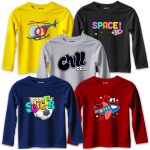 Pack of 5 Chill Space Soccer Fly Printed Long Sleeve T-shirts For Young Kids