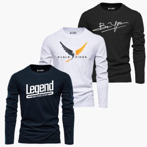 Pack of 3 Legend Wings Mens Printed Long Sleeves T-Shirts