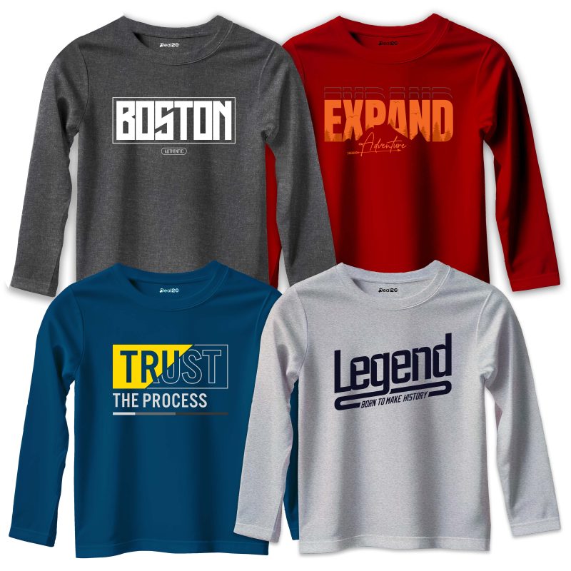 Pack of 4 Boston Expand Legend Trust Printed Long Sleeve T-shirts For Tween Kids