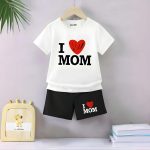 I Love Mom Heart Printed Summer Short Suit For Young Kids