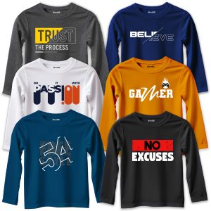 Pack of 6 Trust Believe Passion Gamer Printed Long Sleeve T-shirts For Tween Kids