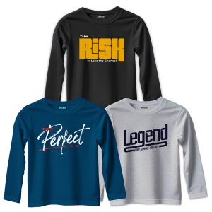 Pack of 3 Perfect Legend Risk Printed Long Sleeve T-shirts For Tween Kids