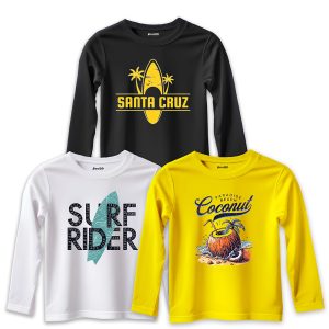 Pack of 3 Crus Coconut Rider Printed Long Sleeve T-shirts For Tween Kids