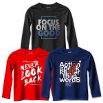 Pack of 3 Focus Never Speak Printed Long Sleeve T-shirts For Tween Kids