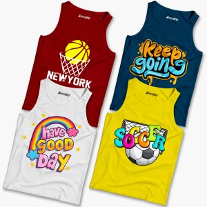 Pack of 4 Wow Kids Cool Pups Kids Printed Tank Tops