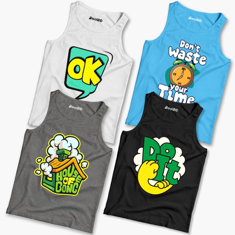 Pack of 4 Ok Do Bong Time Kids Printed Tank Tops