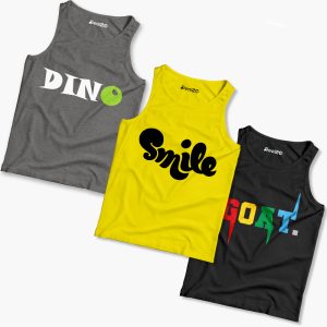 Pack of 3 Goat Dino Smile Kids Printed Tank Tops