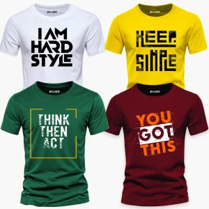 Pack of 4 Think Hard Got Simple Mens Printed T-Shirts