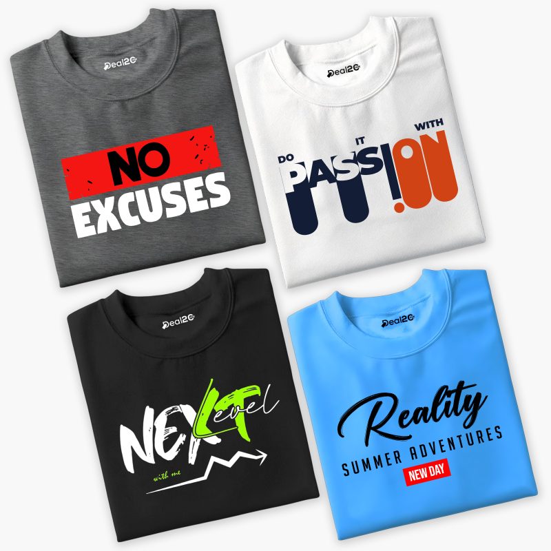 Pack of 4 No Passion Level Reality Printed Summer T-Shirts For Tween Kids