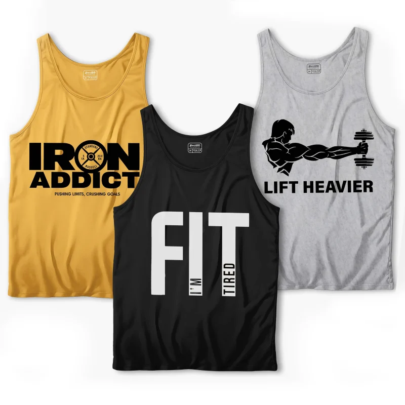 Pack of 3 Heavier Iron Fit Printed Tank Tops For Mens