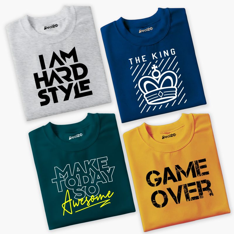 Pack of 4 Awesome King Game Style Printed Summer T-Shirts For Tween Kids