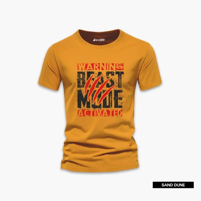 Warning Beast Mode Printed Half Sleeve T-Shirt For Men