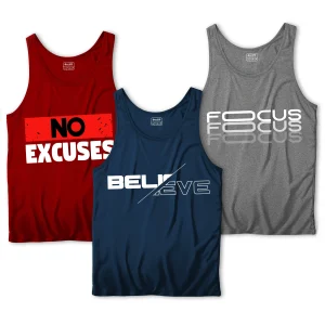 Pack of 3 Get Focus No Believe Printed Tank Tops For Mens