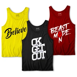 Pack of 3 Get Beast Believe Printed Tank Tops For Mens