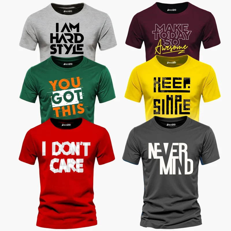 Pack of 6 Never Mind Make Style Got Smile Mens Printed T-Shirts