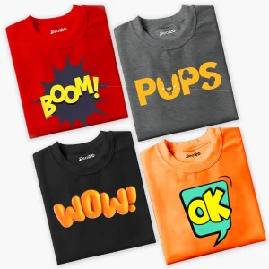 Pack of 4 Kids Wow Pups Boom Printed Summer T-Shirts