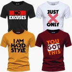 Pack of 4 Just Style No Excuses Mens Printed T-Shirts